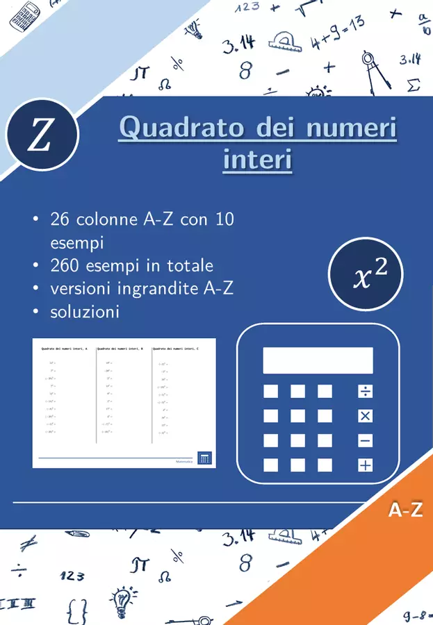 Quadrato dei numeri interi | matematica | 26 colonne Esercizi - Quadrato dei numeri interi | matematica | 26 colonne - Materiali Matematici - Pagina di copertina