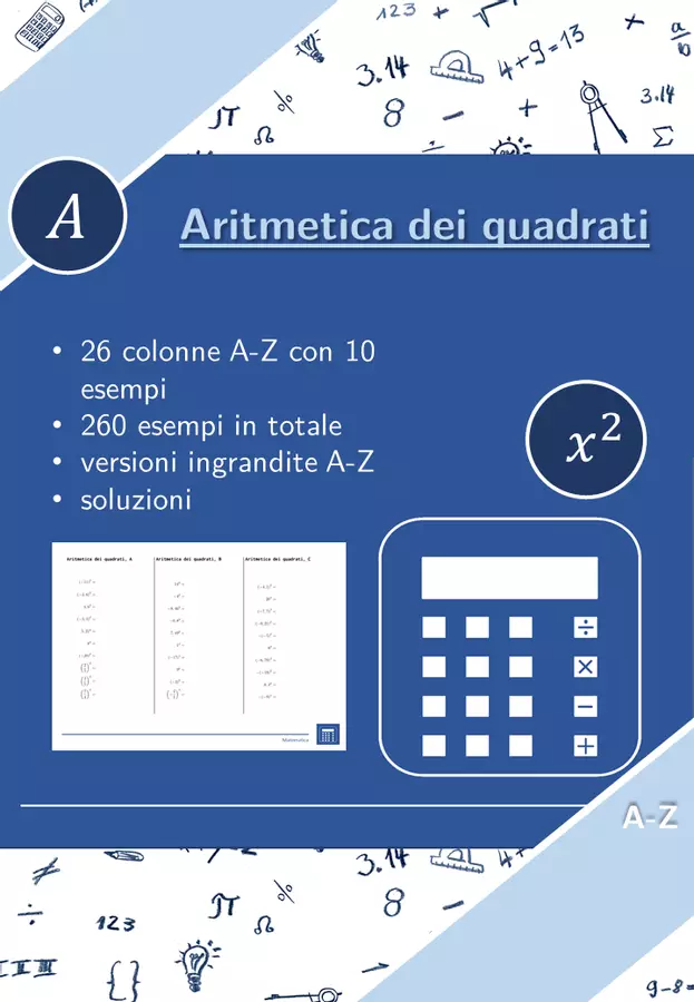 Aritmetica dei quadrati | matematica | 26 colonne Esercizi - Aritmetica dei quadrati | matematica | 26 colonne - Materiali Matematici - Pagina di copertina