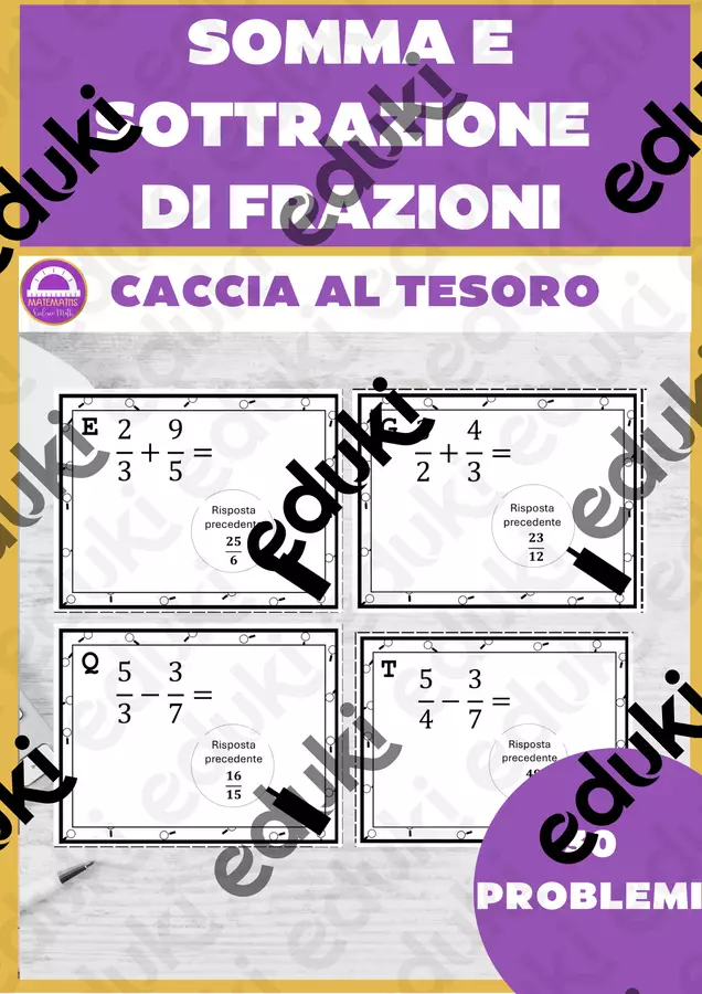 Caccia al Tesoro con Frazioni: 30 Operazioni Esercizi - Caccia al Tesoro con Frazioni: 30 Operazioni - Matemaths - Pagina di copertina
