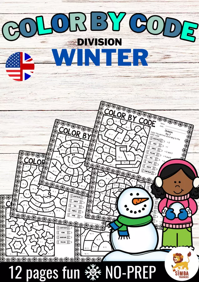 Color by code - Division (Winter) Inverno Divisione Matematica Inglese Esercizi - Color by code - Division (Winter) Inverno Divisione Matematica Inglese - SIMBA Trainers Education - Pagina di copertina