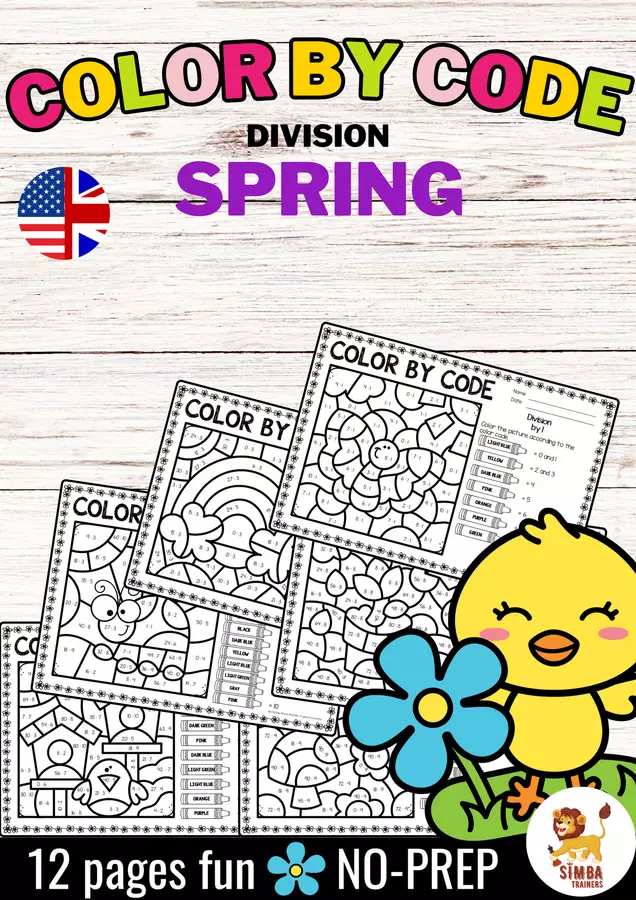 Color by code - Division (Spring) Primavera Divisione Matematica Inglese Esercizi - Color by code - Division (Spring) Primavera Divisione Matematica Inglese - SIMBA Trainers Education - Pagina di copertina
