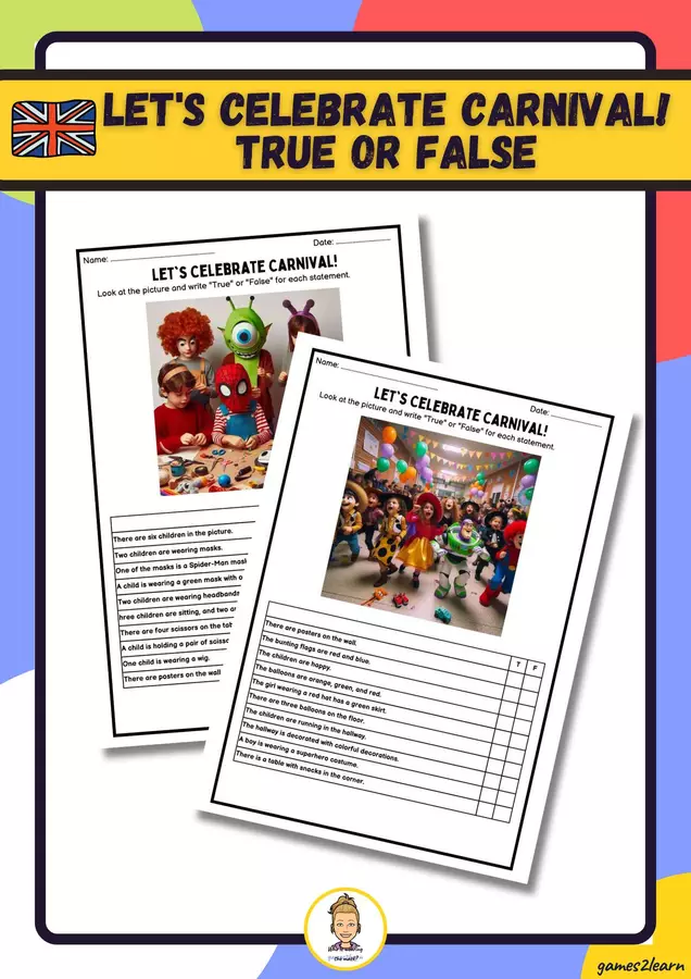 Let's Celebrate Carnival! true or false Esercizi - Let's Celebrate Carnival! true or false - games2learn - Pagina di copertina
