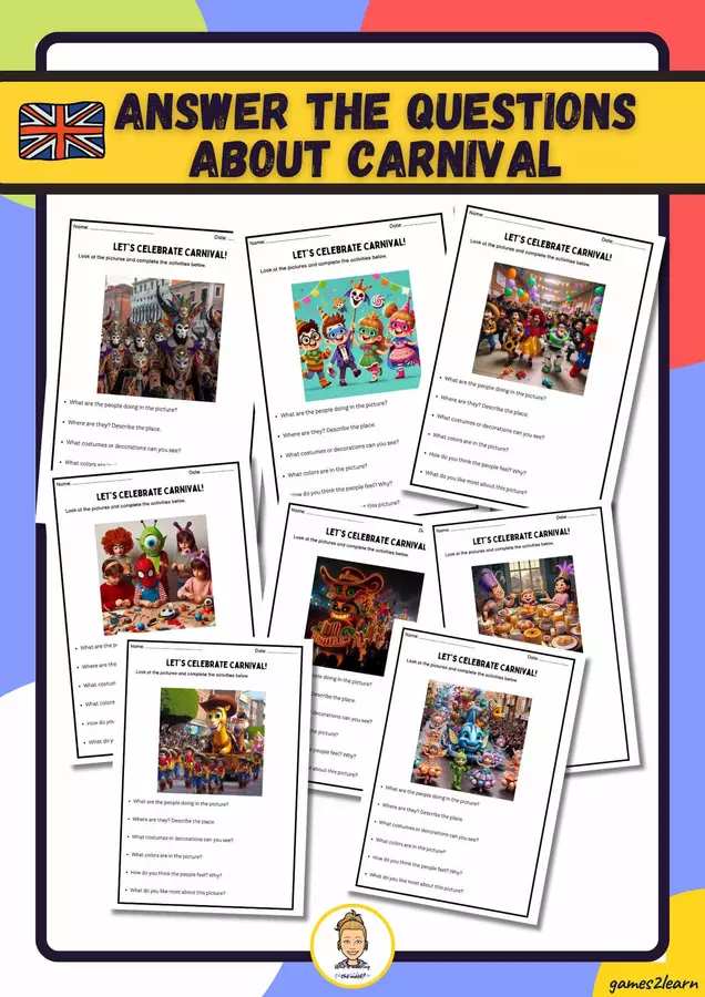 Answer the questions about carnival Esercizi - Answer the questions about carnival - games2learn - Pagina di copertina