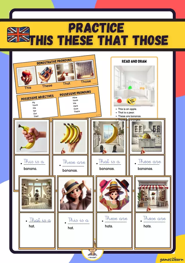 Demostrative Pronouns: Practice this these that those Esercizi - Demostrative Pronouns: Practice this these that those - games2learn - Pagina di copertina