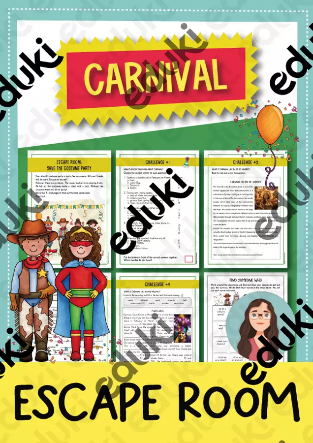 Carnival Escape Room / Escape Room di Carnevale - 2a e 3a media (inglese) Esercizi - Carnival Escape Room / Escape Room di Carnevale - 2a e 3a media (inglese) - Brighter Day Classroom - Pagina di copertina