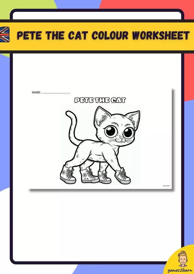 Pete the cat colour worksheets Esercizi - Pete the cat colour worksheets - games2learn - Pagina di copertina