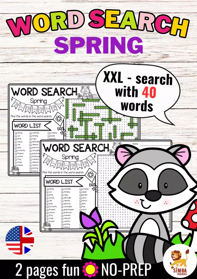 XXL Word Search Puzzle (Spring) | Seasons Primavera Stagioni Inglese Esercizi - XXL Word Search Puzzle (Spring) | Seasons Primavera Stagioni Inglese - SIMBA Trainers Education - Pagina di copertina