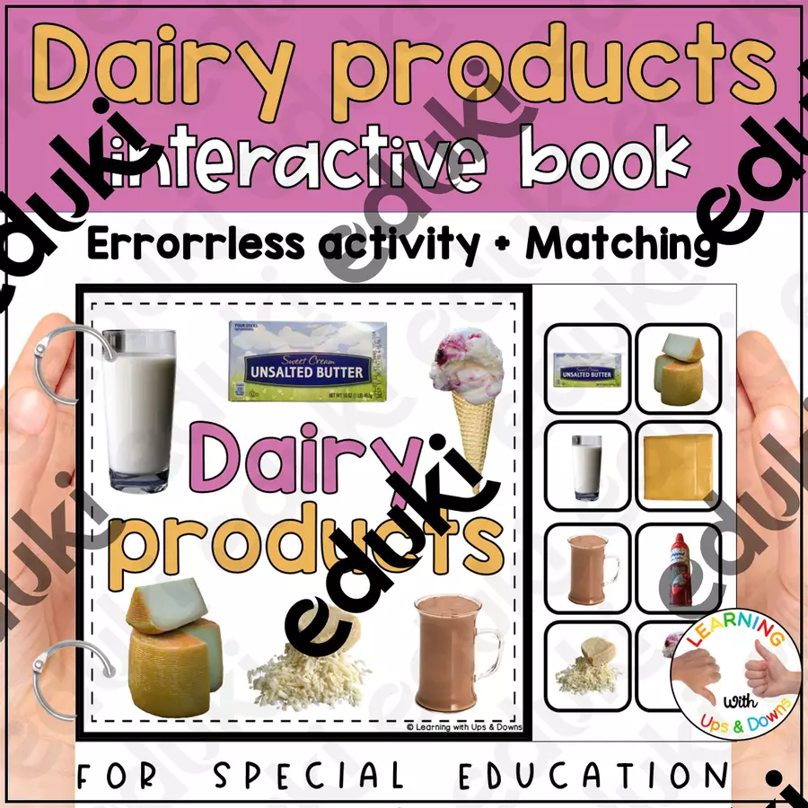Dairy products matching for preschool SPED | Five Food groups errorless activity Flashcard - Dairy products matching for preschool SPED | Five Food groups errorless activity - Learning with Ups and Downs - Pagina di copertina