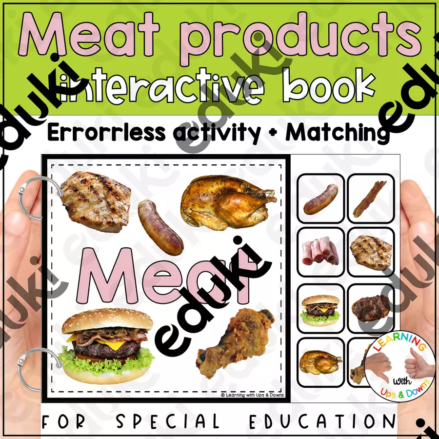 Meat matching for preschool | Five Food groups errorless activity Flashcard - Meat matching for preschool | Five Food groups errorless activity - Learning with Ups and Downs - Pagina di copertina