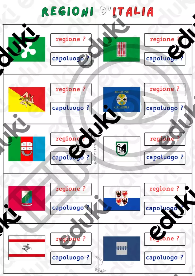 Regioni d'Italia: bandiere - regioni - capoluoghi Esercizi - Regioni d'Italia: bandiere - regioni - capoluoghi - maestra.meri - Pagina di copertina