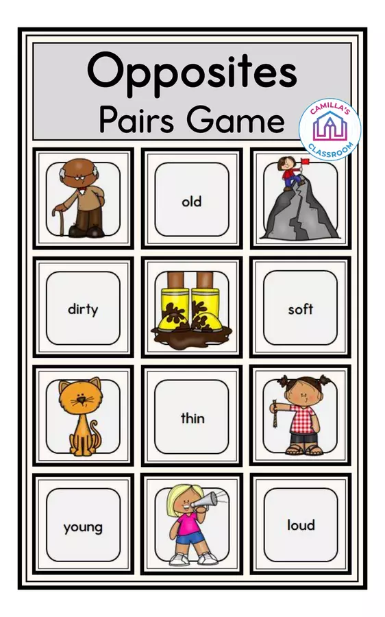 Opposites (Adjectives) - Pairs Game Giochi - Opposites (Adjectives) - Pairs Game - Camilla's Classroom - Pagina di copertina