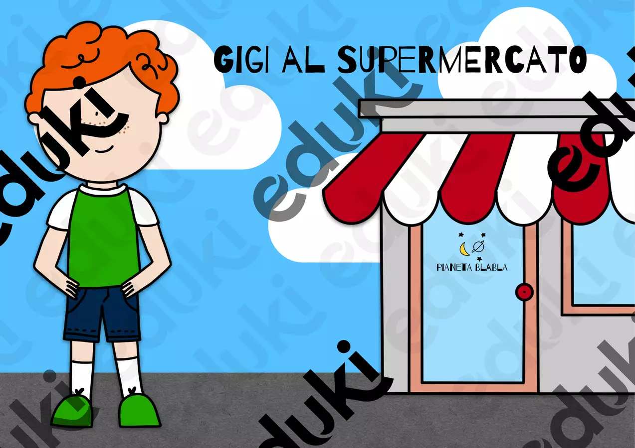 Libro interattivo Gigi al supermercato Materiale di supporto/inclusione - Libro interattivo Gigi al supermercato - Pianeta Blabla - Pagina di copertina