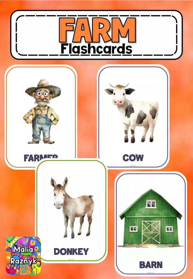 Farm Flashcards – Fun Vocabulary Cards! 🐄🚜🌾 Flashcard - Farm Flashcards – Fun Vocabulary Cards! 🐄🚜🌾 - Malia Raznyk - Pagina di copertina