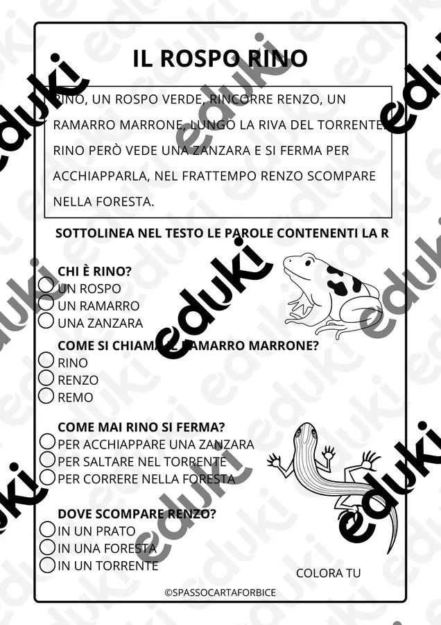 CONSONANTE R BREVE TESTO + COMPRENSIONE Esercizi - CONSONANTE R BREVE TESTO + COMPRENSIONE - Spassocartaforbice - Pagina di copertina