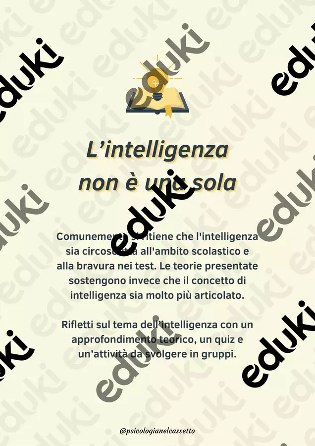 L'intelligenza non è una sola - Teoria e attività Materiale di supporto/inclusione - L'intelligenza non è una sola - Teoria e attività - Psicologianelcassetto - Pagina di copertina