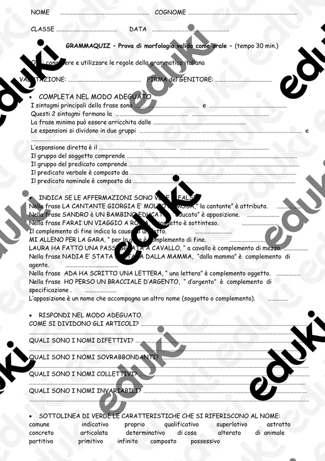 GrammaQuiz morfologia classe quinta Esercizi - GrammaQuiz morfologia classe quinta - marpic - Pagina di copertina