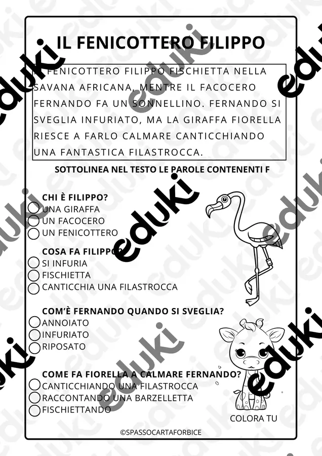 CONSONANTE F BREVE TESTO + COMPRENSIONE Esercizi - CONSONANTE F BREVE TESTO + COMPRENSIONE - Spassocartaforbice - Pagina di copertina