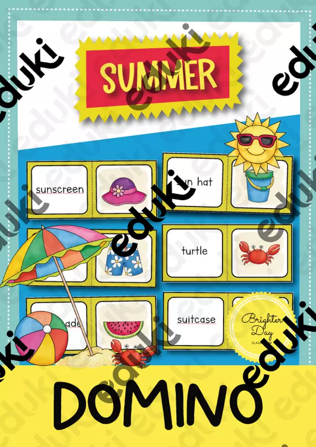 Summer Domino Game // Gioco del domino estivo (Inglese) Flashcard - Summer Domino Game // Gioco del domino estivo (Inglese) - Brighter Day Classroom - Pagina di copertina