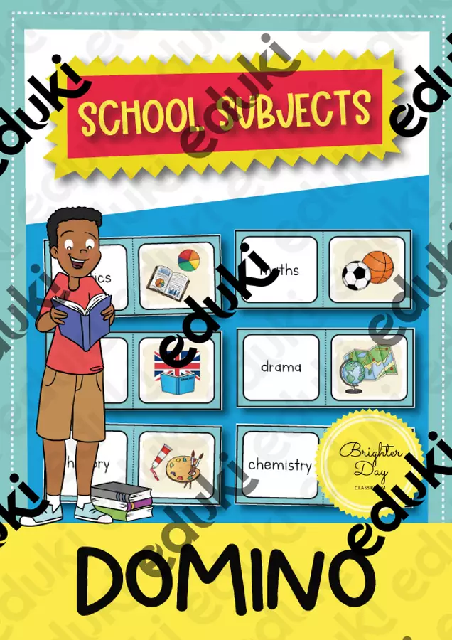 School Subjects Domino Game // Gioco del domino (inglese) Flashcard - School Subjects Domino Game // Gioco del domino (inglese) - Brighter Day Classroom - Pagina di copertina
