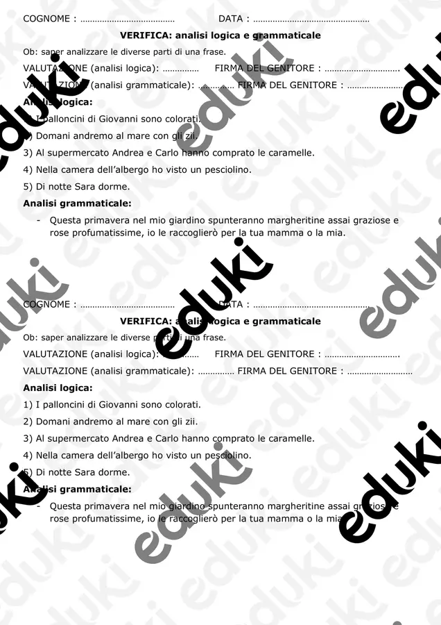 VERIFICHE di analisi grammaticale o logica cl3-4-5 Esercizi - VERIFICHE di analisi grammaticale o logica cl3-4-5 - marpic - Pagina di copertina