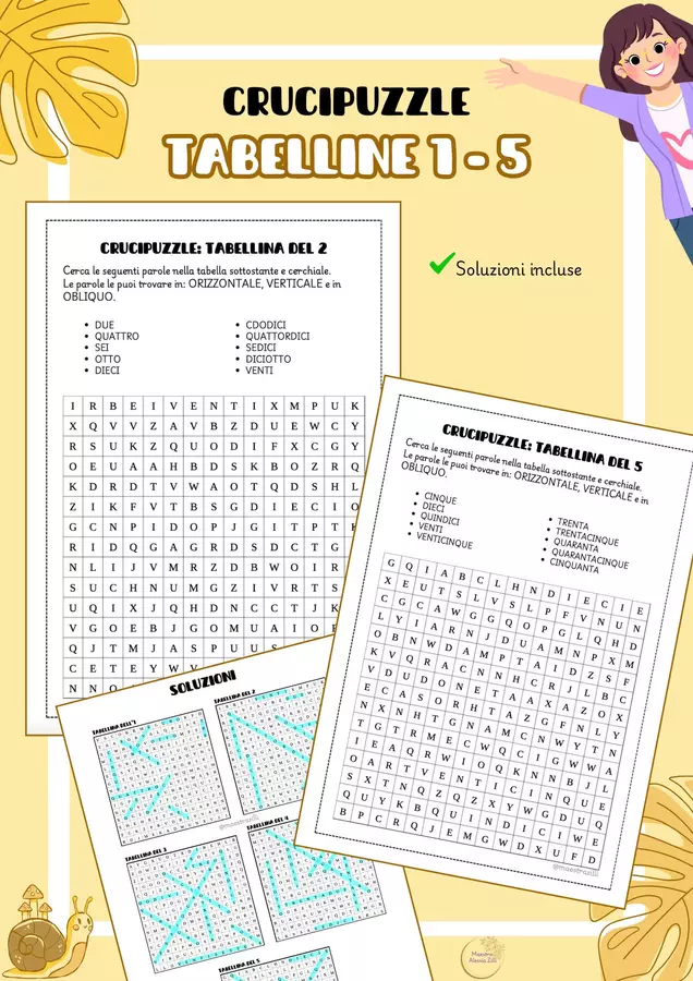 CRUCIPUZZLE: tabelline da 1 a 5 Esercizi - CRUCIPUZZLE: tabelline da 1 a 5 - Maestra Zilli - Pagina di copertina