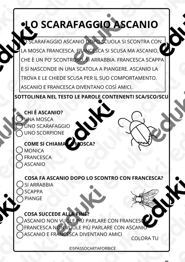 SCA SCO SCU BREVE TESTO + COMPRENSIONE Esercizi - SCA SCO SCU BREVE TESTO + COMPRENSIONE - Spassocartaforbice - Pagina di copertina