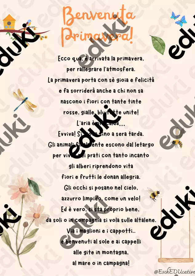 Benvenuta Primavera! 🌷🐝 ☀️ Esercizi - Benvenuta Primavera! 🌷🐝 ☀️ - EschEDUcative - Pagina di copertina