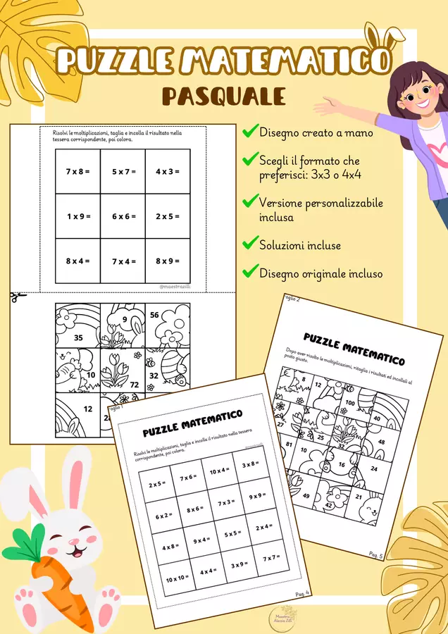 PUZZLE MATEMATICO pasquale Esercizi - PUZZLE MATEMATICO pasquale - Maestra Zilli - Pagina di copertina