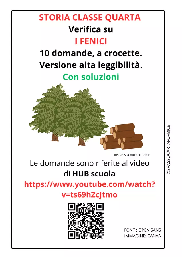 STORIA CLASSE QUARTA VERIFICA SUI FENICI Compiti in classe/Test - STORIA CLASSE QUARTA VERIFICA SUI FENICI - Spassocartaforbice - Pagina di copertina