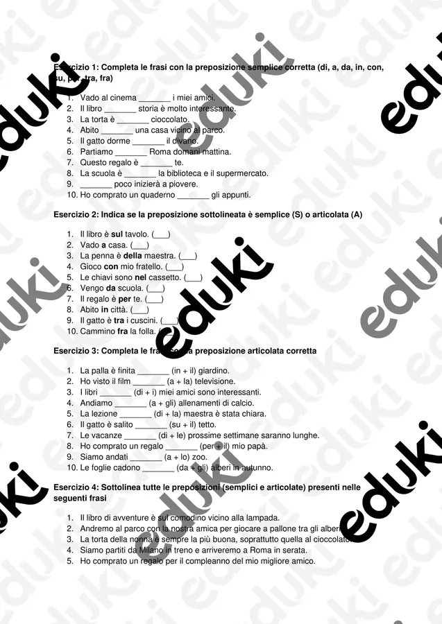 Esercitazione sulle preposizioni Compiti in classe/Test - Esercitazione sulle preposizioni - Franca23 - Pagina di copertina