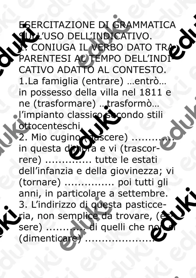 ESERCITAZIONE DI GRAMMATICA SULLUSO DELL' INDICATIVO Esercizi - ESERCITAZIONE DI GRAMMATICA SULLUSO DELL' INDICATIVO - Franca23 - Pagina di copertina