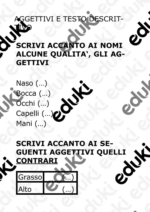 TESTO DESCRITTIVO ED AGGETTIVI Esercizi - TESTO DESCRITTIVO ED AGGETTIVI - Franca23 - Pagina di copertina