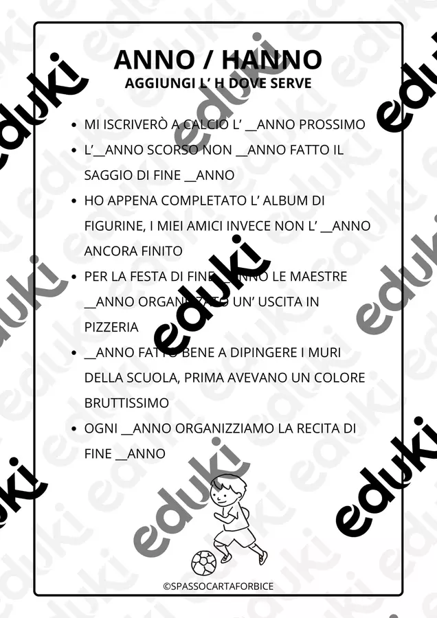 ESERCIZI SULL' H: ANNO OPPURE HANNO? CON SOLUZIONI Esercizi - ESERCIZI SULL' H: ANNO OPPURE HANNO? CON SOLUZIONI - Spassocartaforbice - Pagina di copertina