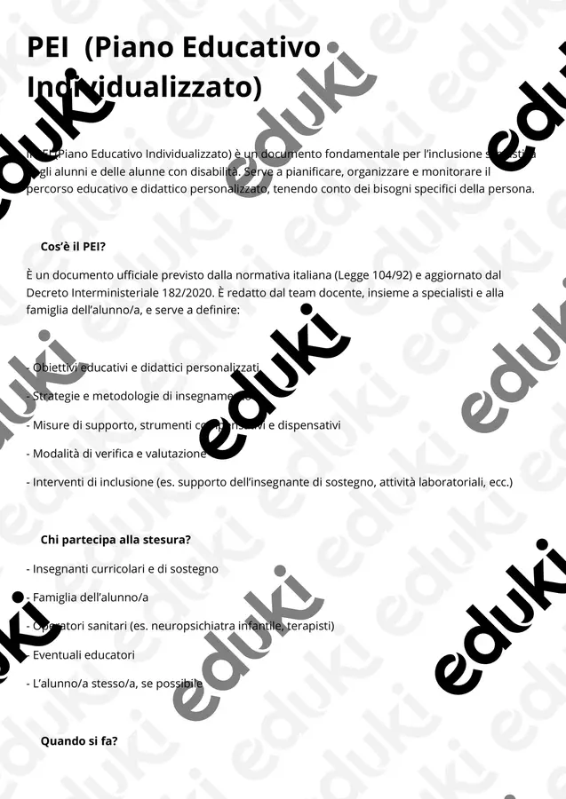 PEI (spiegazione) Materiale di supporto/inclusione - PEI (spiegazione) - Teacher Fra Bonny - Pagina di copertina