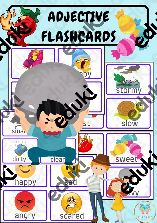 Adjective Cards - 48 flashcard con aggettivi Flashcard - Adjective Cards - 48 flashcard con aggettivi - Tutorific - Pagina di copertina