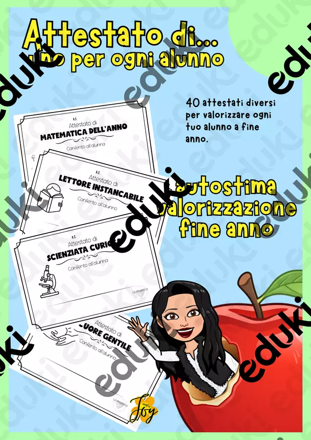 Attestato di... uno per ciascun alunno Altro tipo di materiale - Attestato di... uno per ciascun alunno - MaestraJoy - Pagina di copertina