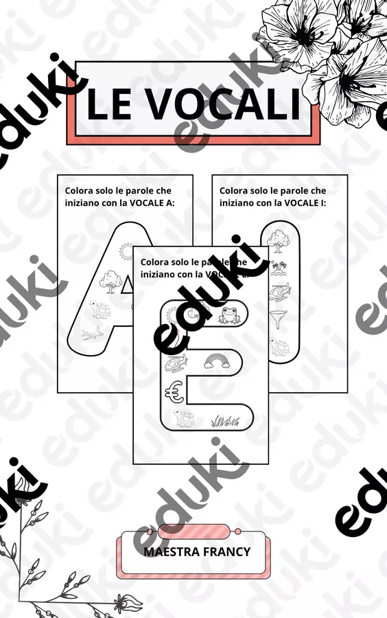 LE VOCALI COLORA Materiale di supporto/inclusione - LE VOCALI COLORA - Teacher Fra Bonny - Pagina di copertina