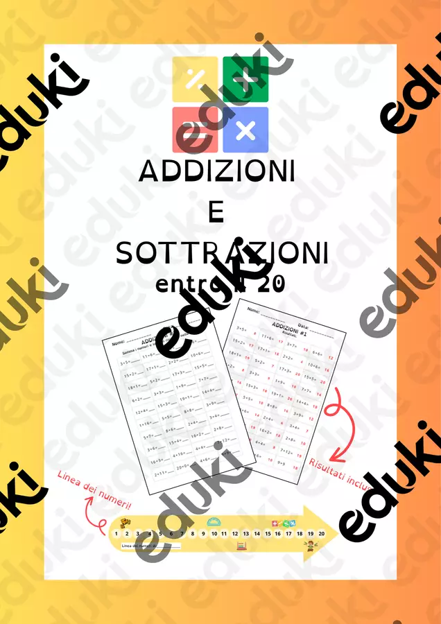Schede stampabili. Addizioni e sottrazioni entro il 20 Esercizi - Schede stampabili. Addizioni e sottrazioni entro il 20 - Come io imparo - Pagina di copertina