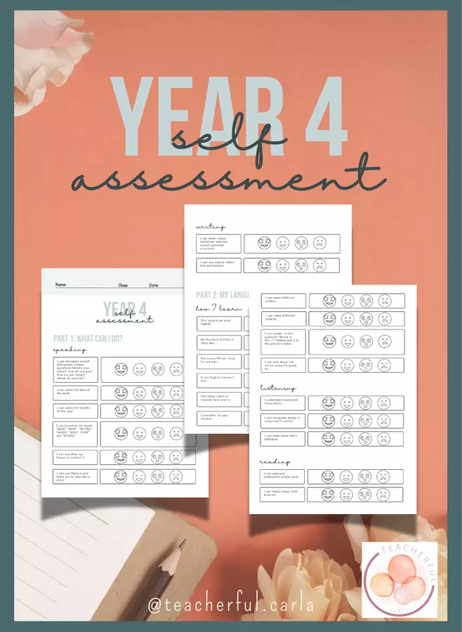 English End of the year Self-Assessment Worksheet/Foglio di autovalutazione di fine anno per l'inglese Quiz - English End of the year Self-Assessment Worksheet/Foglio di autovalutazione di fine anno per l'inglese - teacherful.carla - Pagina di copertina