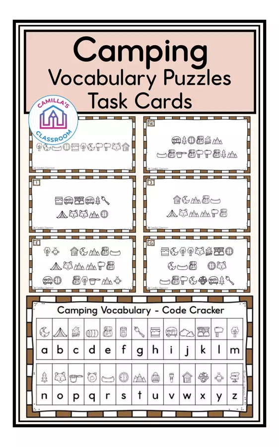 Camping Vocabulary - Puzzle Task Cards Esercizi - Camping Vocabulary - Puzzle Task Cards - Camilla's Classroom - Pagina di copertina