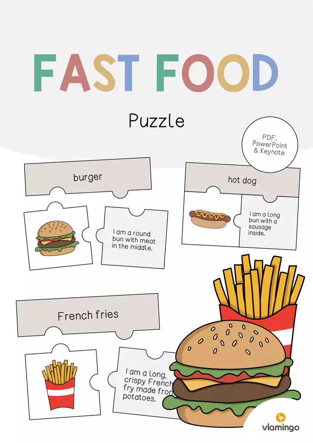 Fast Food / Fast food: Puzzle (Puzzle per la lezione d'inglese) Materiale interattivo - Fast Food / Fast food: Puzzle (Puzzle per la lezione d'inglese) - vlamingo - Pagina di copertina