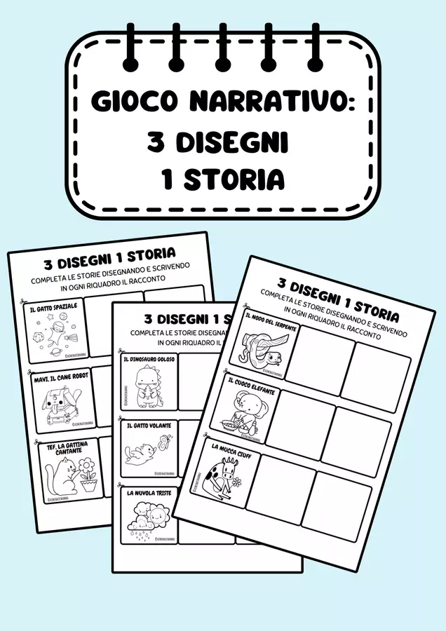 GIOCO NARRATIVO: 3 DISEGNI 1 STORIA Esercizi - GIOCO NARRATIVO: 3 DISEGNI 1 STORIA - homemademamma - Pagina di copertina