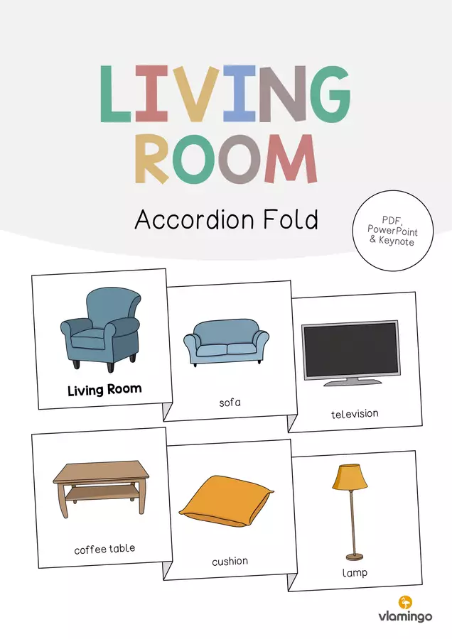 Living Room / Soggiorno: Accordion Fold (Opuscolo per la lezione d'inglese) Flashcard - Living Room / Soggiorno: Accordion Fold (Opuscolo per la lezione d'inglese) - vlamingo - Pagina di copertina
