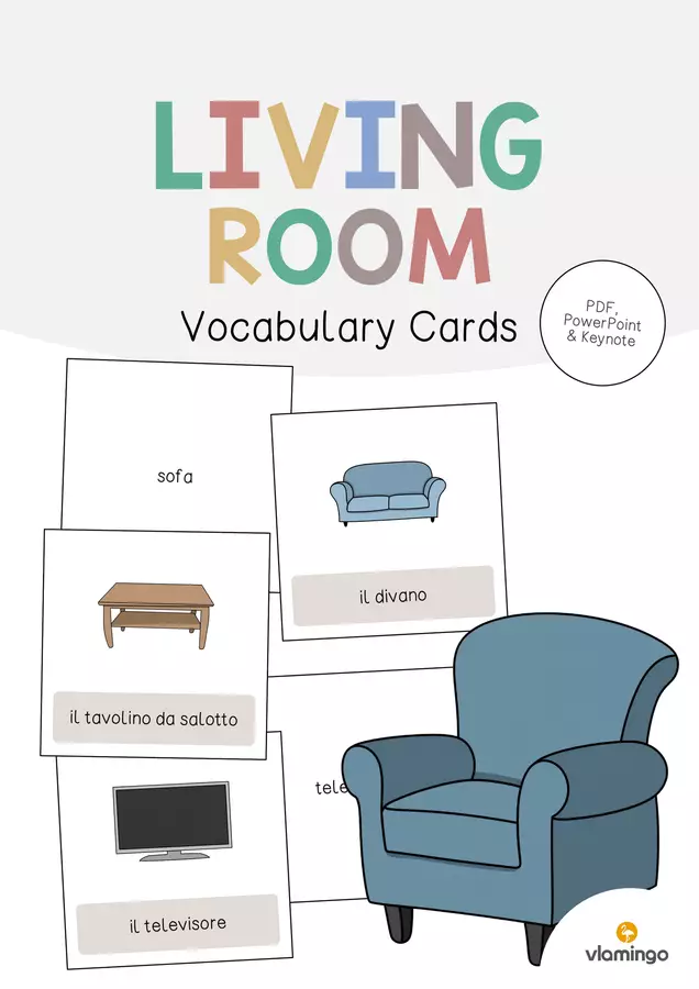Living Room / Soggiorno: Vocabulary Cards (Carte di parole) Esercizi - Living Room / Soggiorno: Vocabulary Cards (Carte di parole) - vlamingo - Pagina di copertina
