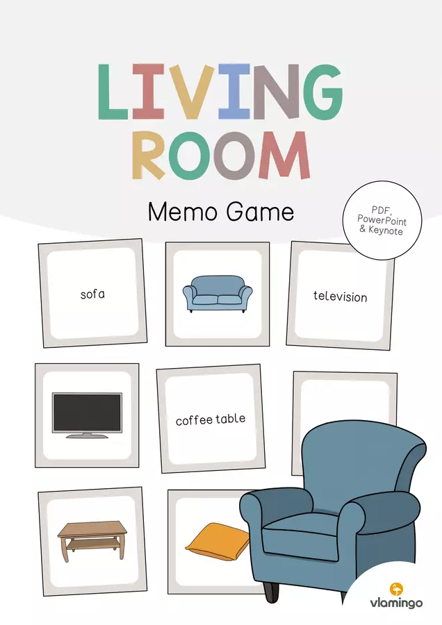 Living Room / Soggiorno: Memo Game (Gioco per la lezione d'inglese) Flashcard - Living Room / Soggiorno: Memo Game (Gioco per la lezione d'inglese) - vlamingo - Pagina di copertina
