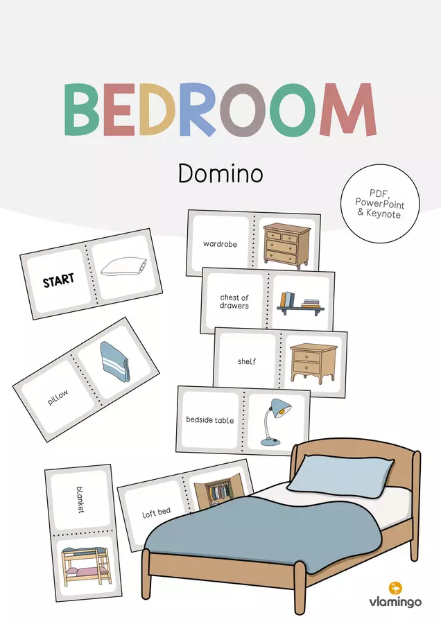 Bedroom / Camera da letto: Domino (Gioco per la lezione d'inglese) Flashcard - Bedroom / Camera da letto: Domino (Gioco per la lezione d'inglese) - vlamingo - Pagina di copertina