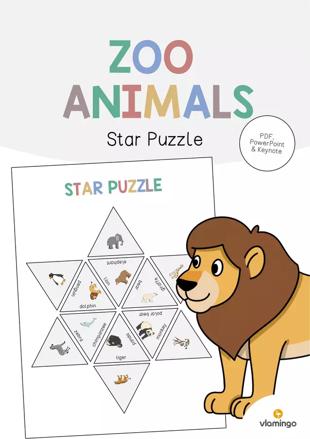 Zoo Animals / Animali dello zoo: Star Puzzle (Gioco per la lezione d'inglese) Materiale interattivo - Zoo Animals / Animali dello zoo: Star Puzzle (Gioco per la lezione d'inglese) - vlamingo - Pagina di copertina