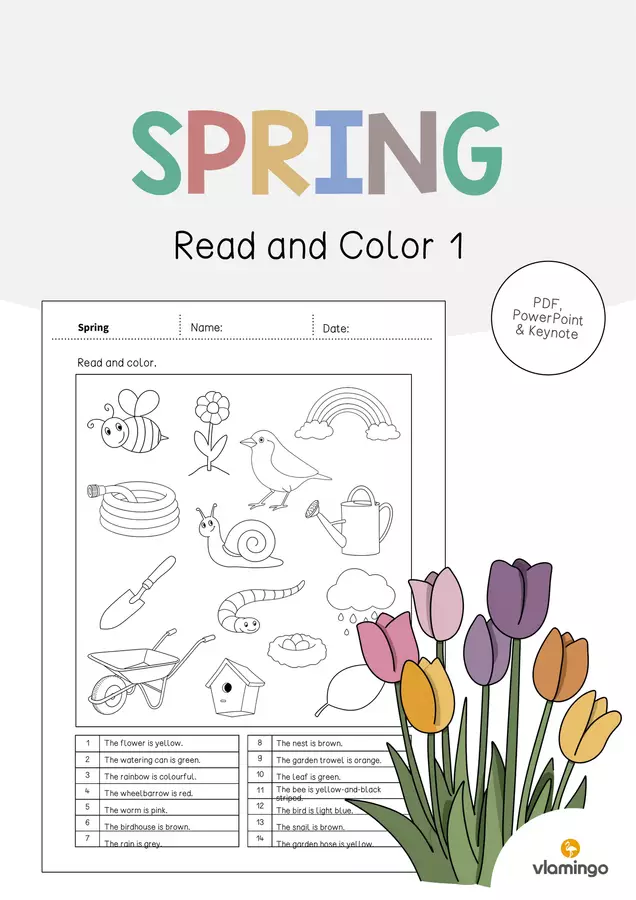 Spring / Primavera: Read and Color 1 (Scheda di esercizi di inglese) Esercizi - Spring / Primavera: Read and Color 1 (Scheda di esercizi di inglese) - vlamingo - Pagina di copertina