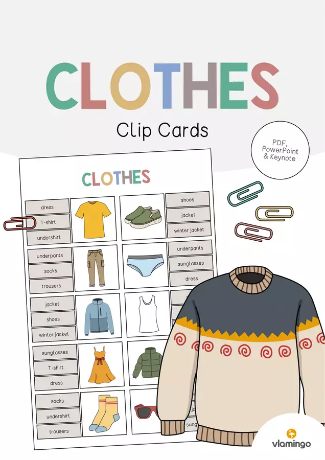 Clothes / Vestiti: Clip Cards (Carte a molletta per la lezione d'inglese) Materiale di supporto/inclusione - Clothes / Vestiti: Clip Cards (Carte a molletta per la lezione d'inglese) - vlamingo - Pagina di copertina