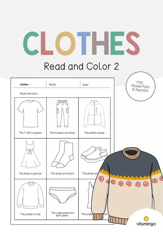 Clothes / Vestiti: Read and Color 2 (Scheda di esercizi di inglese) Esercizi - Clothes / Vestiti: Read and Color 2 (Scheda di esercizi di inglese) - vlamingo - Pagina di copertina